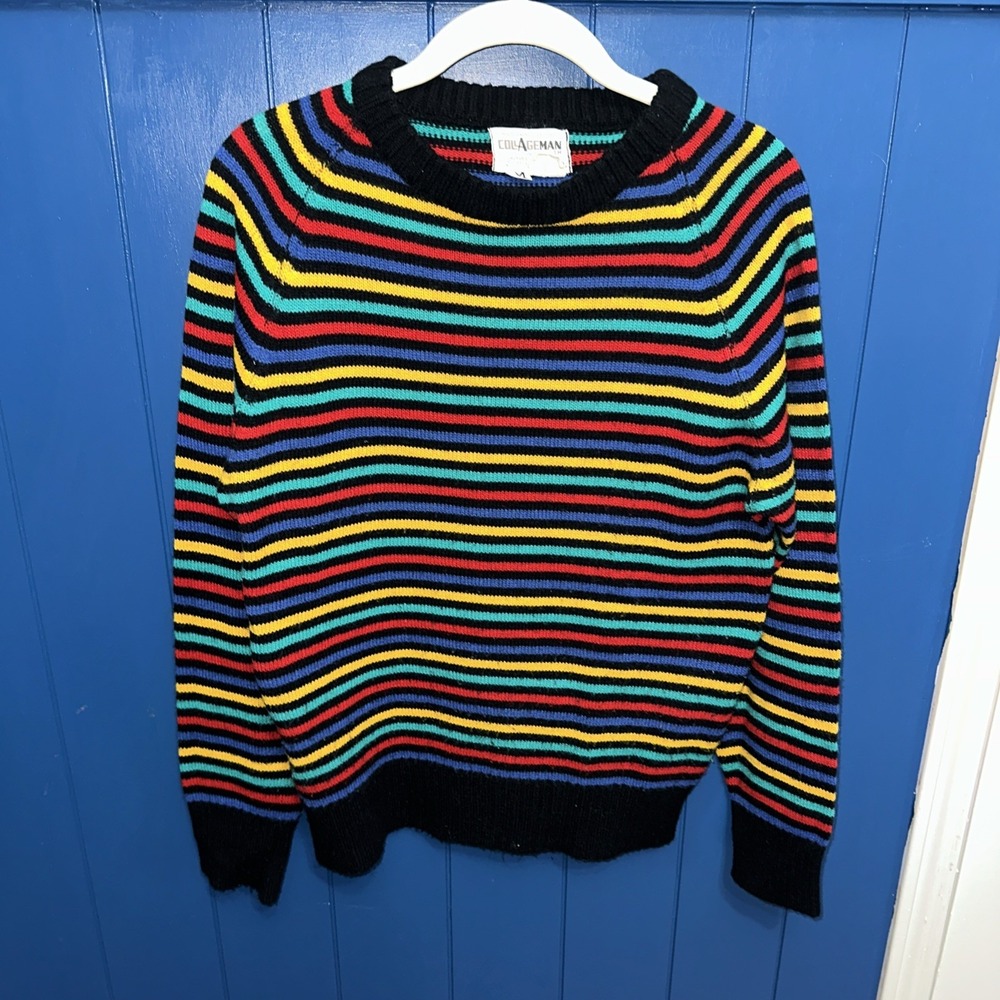 Vintage Collageman Jumper Sweater Size Medium 80s Rainbow Striped Womens Acrylic